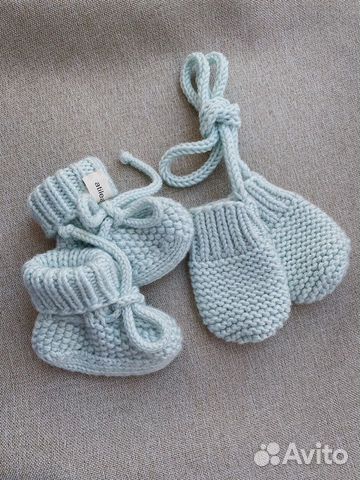 Новые пинетки и варежки руч раб от 0-3мес 100 мери