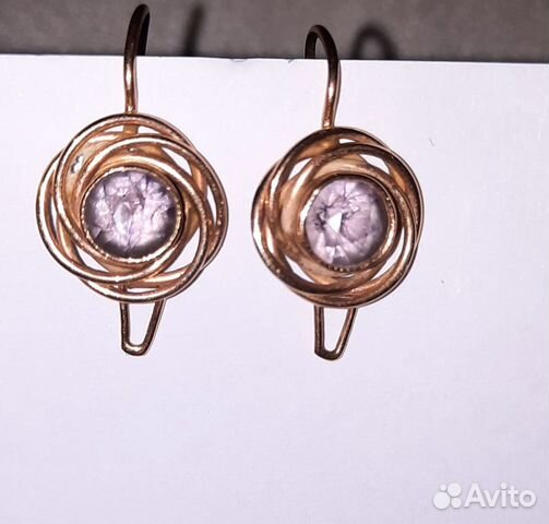 Серьги золотые 583 СССР с александритом