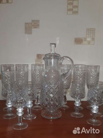 Хрустальный кувшин с крышкой и фужеры СССР