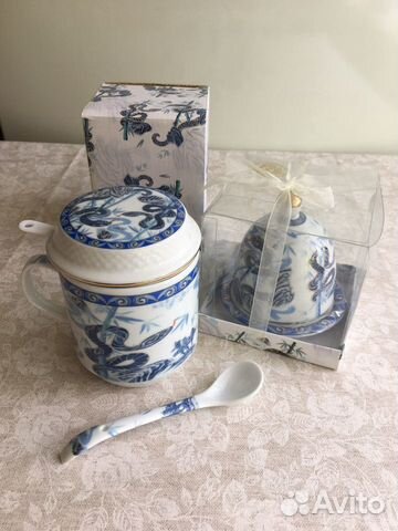 Кружка с ситечком+лимонница. Фарфор. Новая