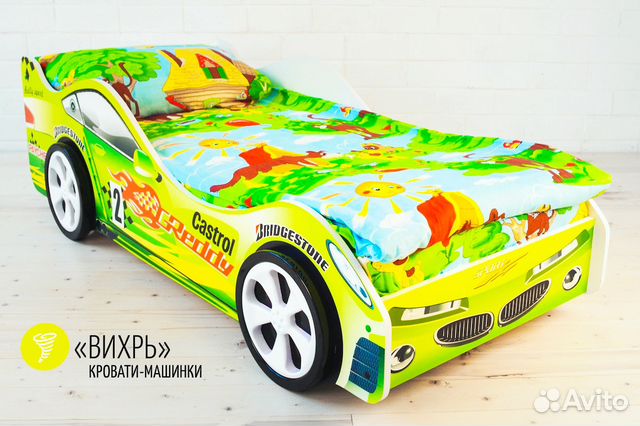 Новая детская Кровать - машина с пружинным матрасо Новая детская Кровать - машина с пружинным матрасо