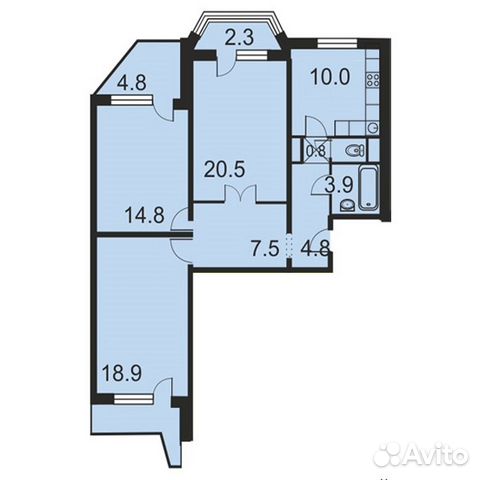 3-к квартира, 86.1 м², 3/17 эт.