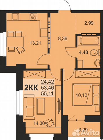 2-к квартира, 56 м², 7/25 эт.