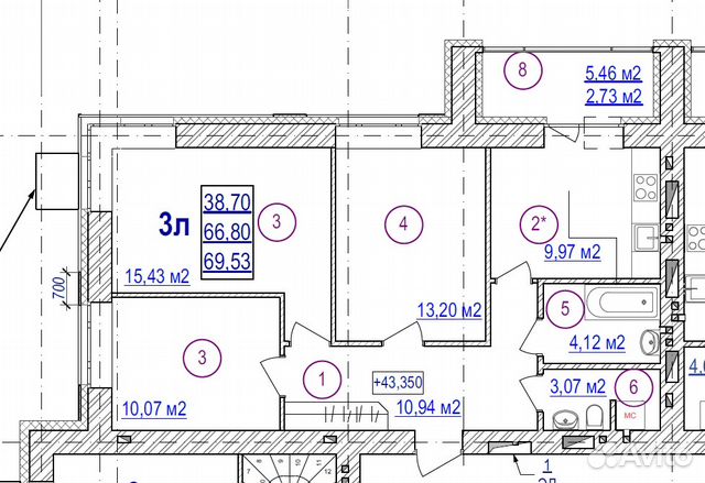 3-к квартира, 69.5 м², 10/18 эт.