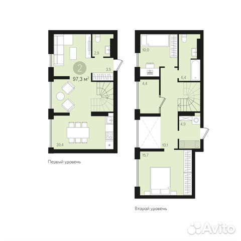 2-к квартира, 97.3 м², 9/10 эт.