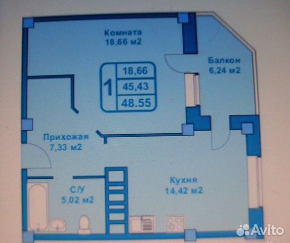 1-к квартира, 48.6 м², 12/16 эт.