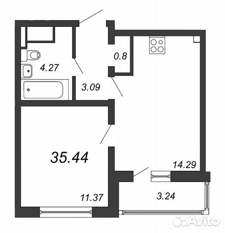 1-к квартира, 35.4 м², 11/25 эт.