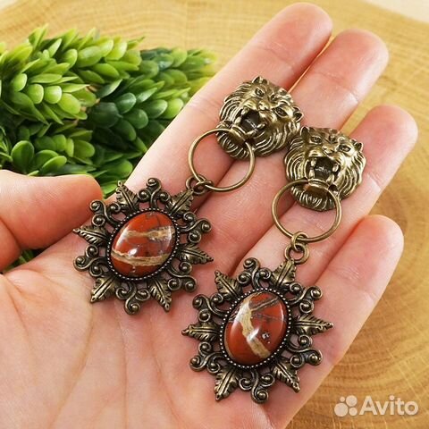 Серьги Львы с Красной Яшмой Серьги Львы с Красной Яшмой