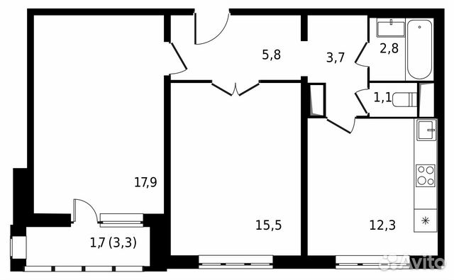 2-к квартира, 60.8 м², 22/25 эт. 2-к квартира, 60.8 м², 22/25 эт.