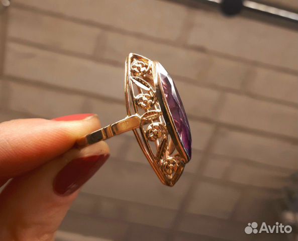 Золотое кольцо 583 Маркиз с александритом