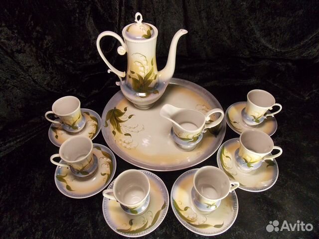 Сервиз кофейный, винтаж, ручная роспись, 1962-90 г