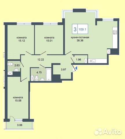 3-к квартира, 110 м², 3/8 эт. 3-к квартира, 110 м², 3/8 эт.