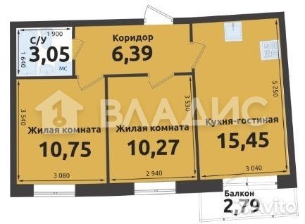 2-к квартира, 46.8 м², 2/4 эт.