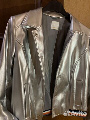Куртка кожаная серебро Hugo Boss