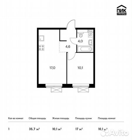 1-к квартира, 35.7 м², 18/25 эт.
