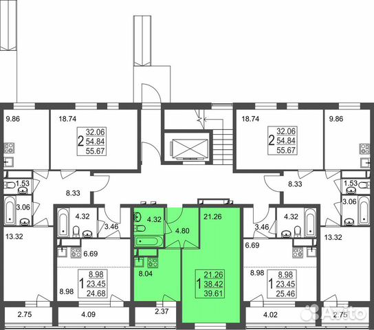 1-к квартира, 39.6 м², 1/8 эт.