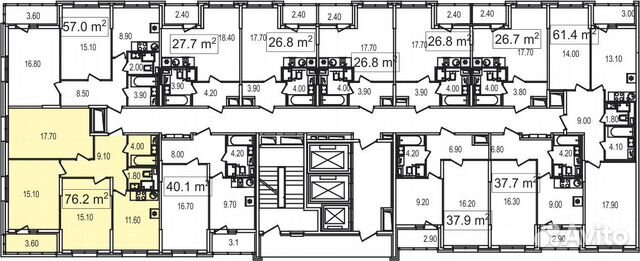 3-к квартира, 76.2 м², 3/25 эт.