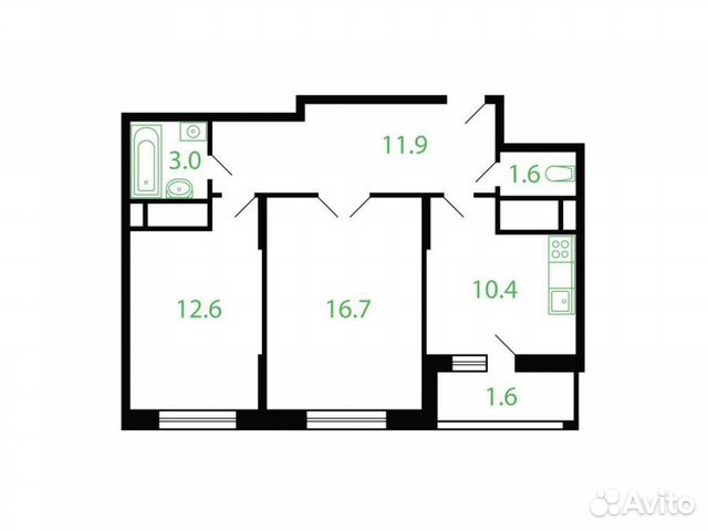 2-к квартира, 57.8 м², 7/26 эт. 2-к квартира, 57.8 м², 7/26 эт.