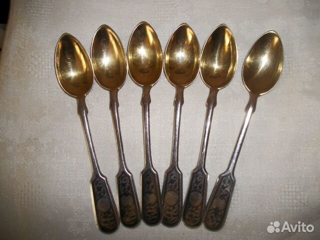 Набор чайных ложек СССР серебро, позолота, чернени