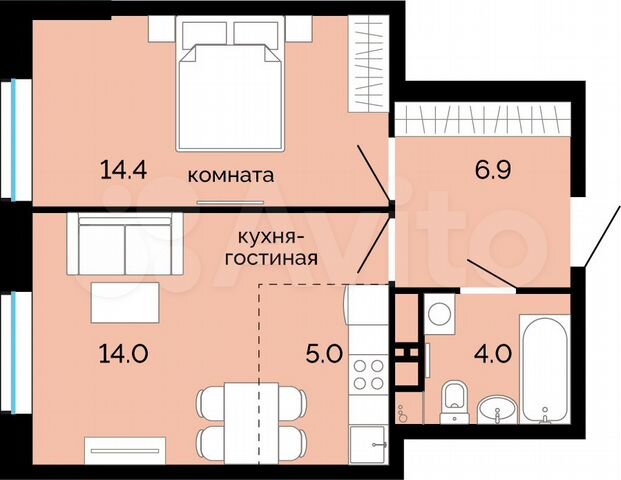 2-к. квартира, 44,3 м², 9/25 эт.