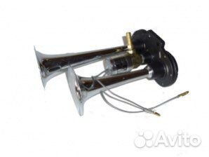 Сигнал двухрожковый пневматический 12/24V хром 300