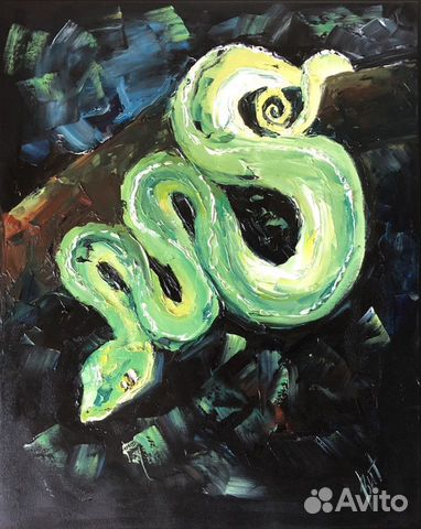 Картина Зеленый Змей масло, холст 50х40