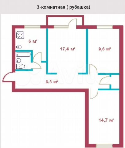 3-к. квартира, 56 м², 3/5 эт.