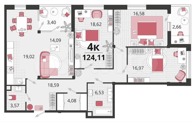 4-к. квартира, 124,1 м², 24/24 эт.