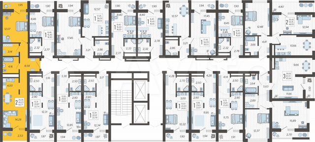 2-к. квартира, 50,7 м², 7/19 эт.