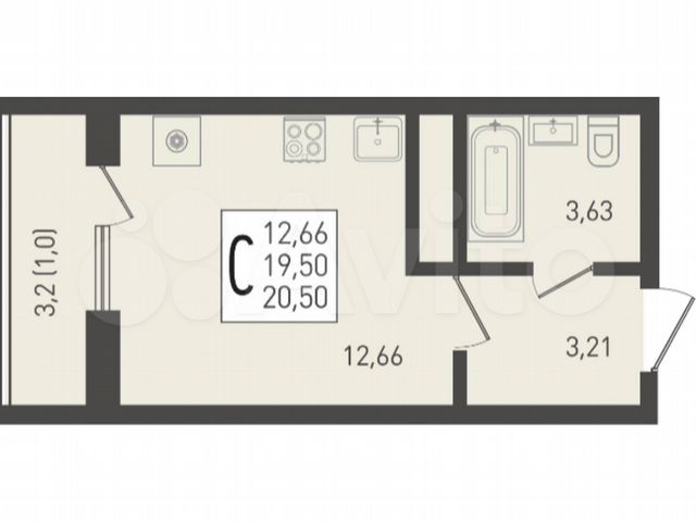 Квартира-студия, 20,5 м², 9/24 эт.