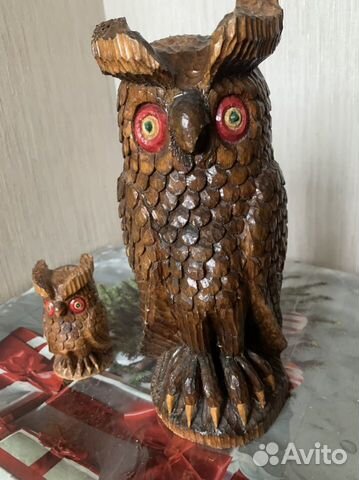 Сова и совёнок. Дерево. Ручная работа