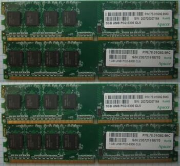 Оперативная память DDR2 Apacer 1GB UNB PC2-5300CL5