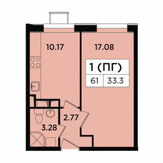 1-к апартаменты, 33.3 м², 8/18 эт.