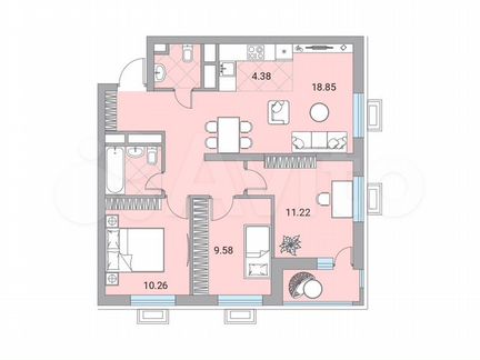 4-к квартира, 68.1 м², 14/24 эт.