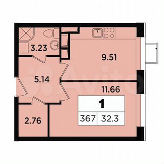 1-к апартаменты, 32.3 м², 10/18 эт.