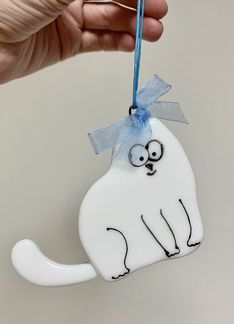 Игрушки подвески из стекла Ёлка и Кот