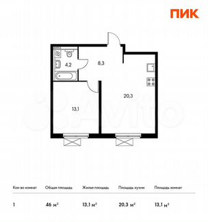 1-к квартира, 46 м², 21/33 эт.