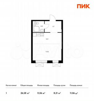 Квартира-студия, 26.6 м², 30/33 эт.