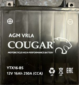 Аккумулятор мотоциклетный Cougar AGM YTX16-BS 12V