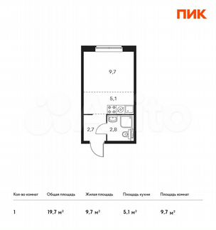 Квартира-студия, 19.7 м², 11/15 эт.
