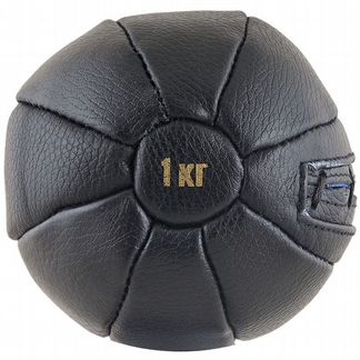 Медбол 1кг, натуральная кожа, черный