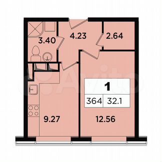 1-к апартаменты, 32.1 м², 16/18 эт.