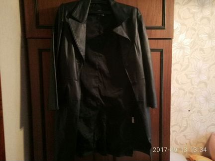 Женский плащ кожаный черный размер S