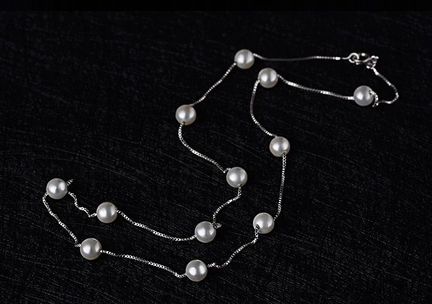 Серебряное колье-чокер с жемчужинами