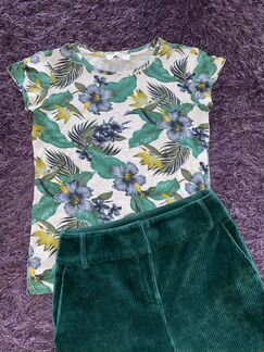 Широкие вельветовые брюки и топ