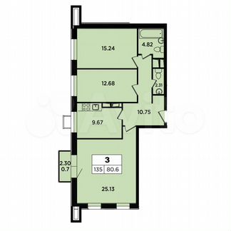 3-к апартаменты, 80.6 м², 10/18 эт.
