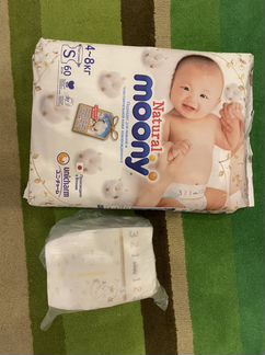 Подгузники moony natural S 4-8 кг 72 штуки