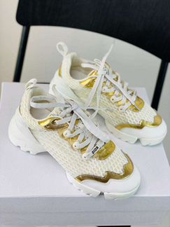 Кроссовки кеды белые кожа золото Диор