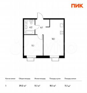 1-к квартира, 39.3 м², 10/17 эт.